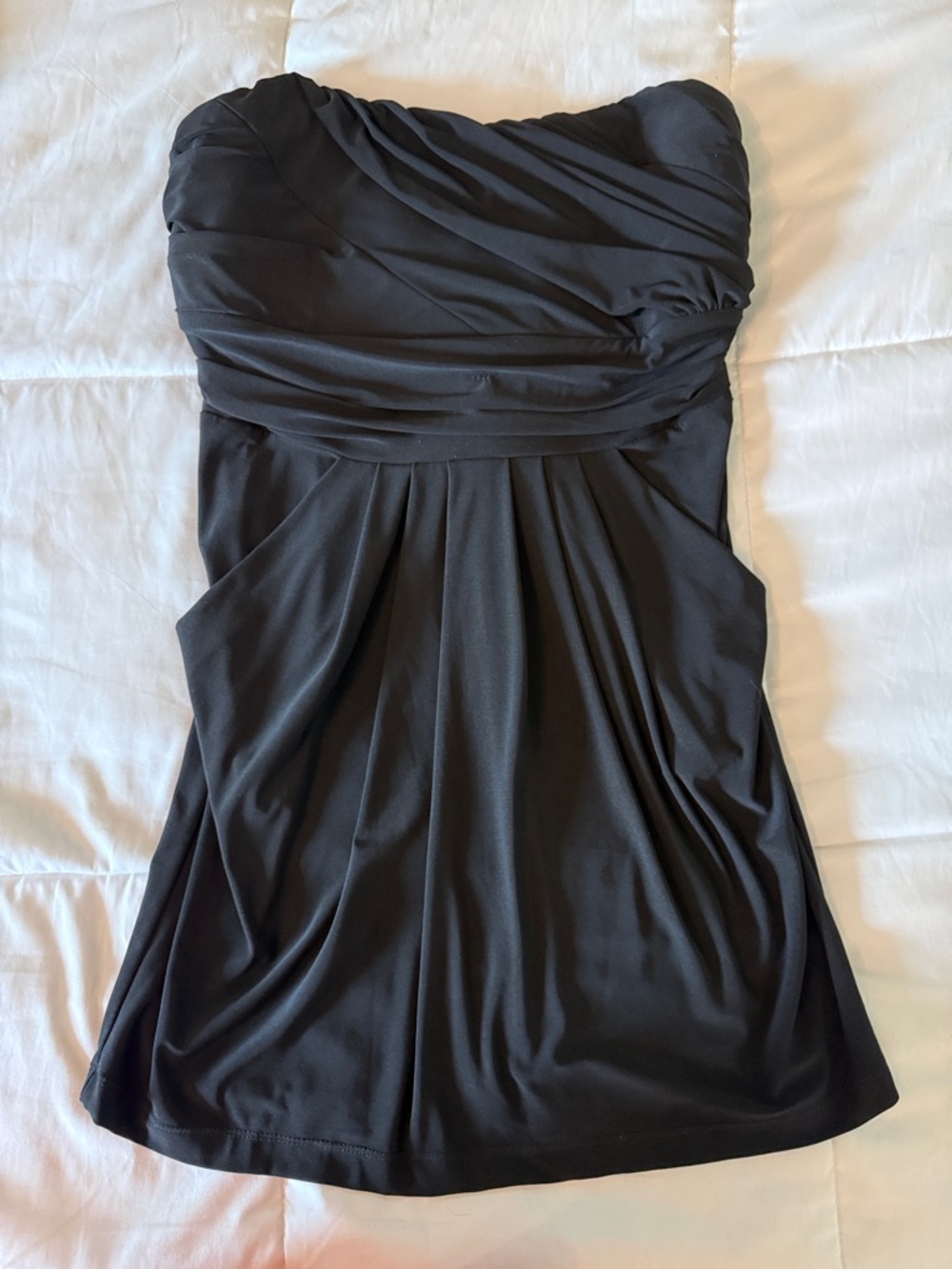 Wishes Wishes Wishes Strapless Black Draped Bodice Mini Dress with Pockets